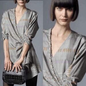 Hayden Harnett Arbus Silk Wrap Dress in‎ Grey Multi Size Small
